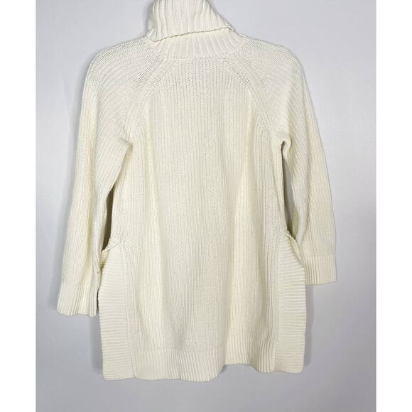 Kate Spade XS Cream Cotton Cashmere Turtleneck Tunic Sweater Side Split Hem FLAW - Picture 2 of 8